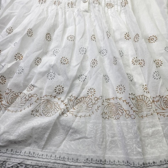 Peppermint Bay BOHO Medium White Flowy Cotton Top With Geometric Design - Picture 4 of 9